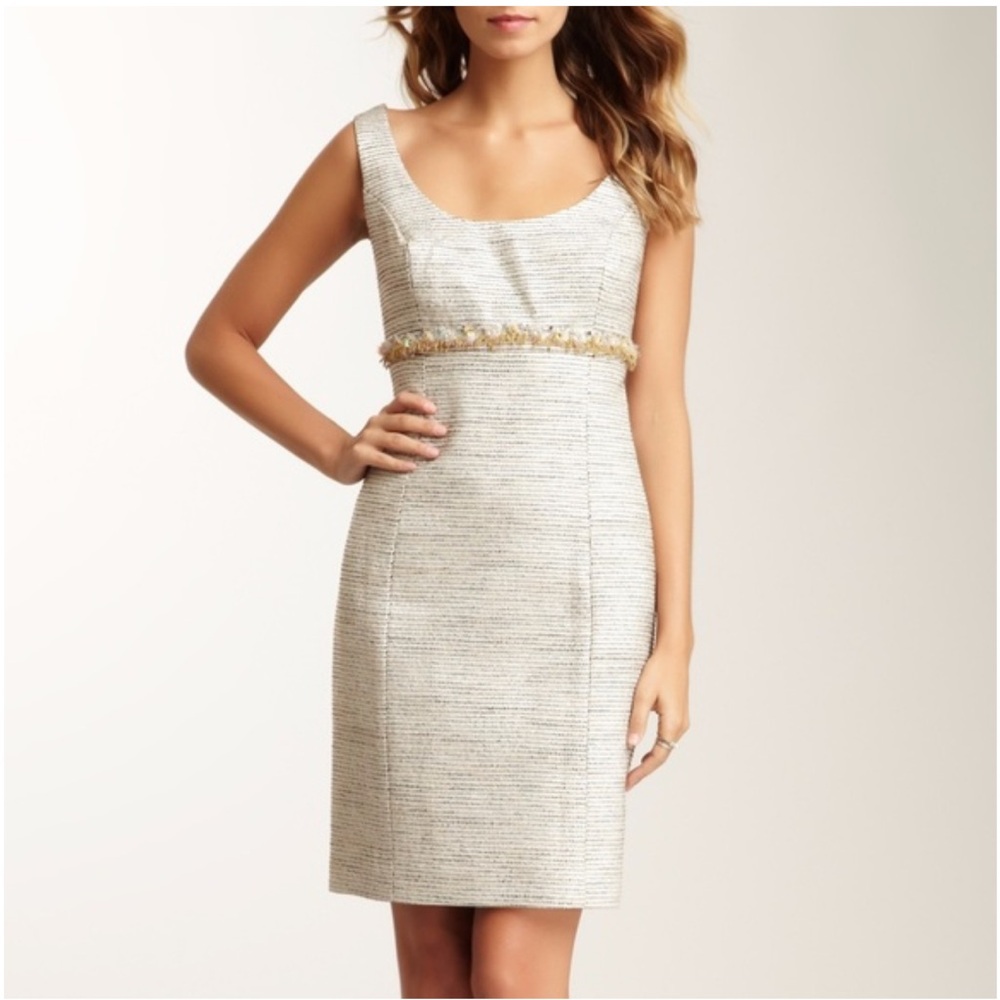TRINA TURK Metallic Garreth Sheath Dress With Sequin & Rhinestone Waist GUC